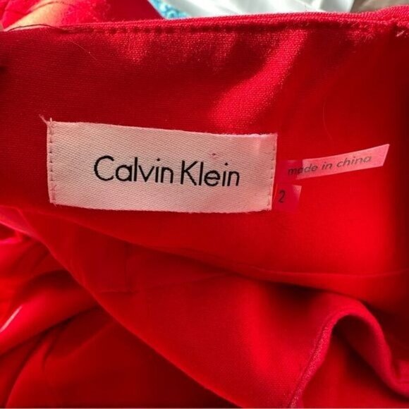 Calvin Klein Sheath Dress Womens Size 2 Red Rosette Accent Sleeveless Lined - Picture 10 of 12